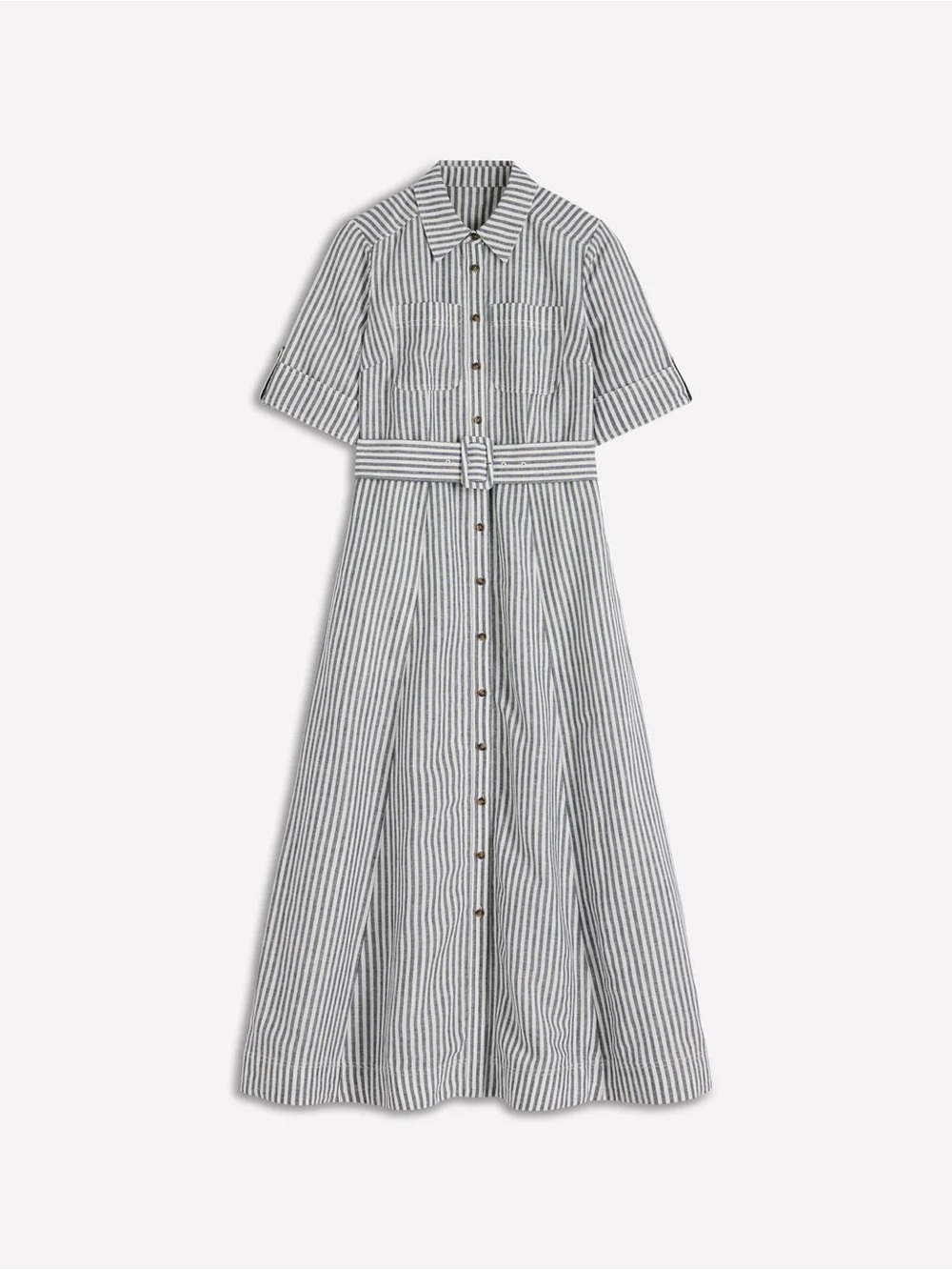 NWT BODEN Ora Linen Blend Shirt Dress in Navy Ivory Stripe - Picture 5 of 11